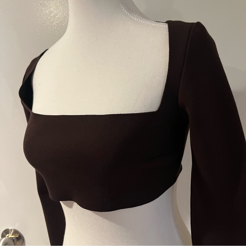 Zeynep Arcay Brown Long Sleeve Crop Top - Picture 2 of 4